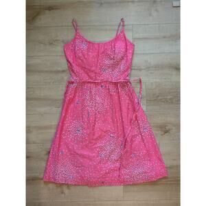 Vintage Malia Sleeveless Bright Pink Floral Dress Fit Flare, 60s 70s Small